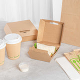 Bio Tek Square Kraft Paper Corrugated Clamshell Container - 4" x 4" x 2 3/4" - 50 count box