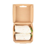 Bio Tek Square Kraft Paper Corrugated Clamshell Container - 4" x 4" x 2 3/4" - 50 count box