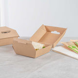 Bio Tek Square Kraft Paper Corrugated Clamshell Container - 4" x 4" x 2 3/4" - 50 count box
