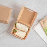 Bio Tek Square Kraft Paper Corrugated Clamshell Container - 4" x 4" x 2 3/4" - 50 count box