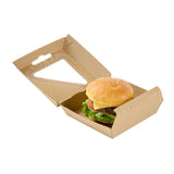 Eco Tek Kraft Paper Corrugated Burger Box - with PLA Window - 5 1/2" x 5 1/2" x 2 3/4" - 50 count box