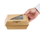 Eco Tek Kraft Paper Corrugated Burger Box - with PLA Window - 5 1/2" x 5 1/2" x 2 3/4" - 50 count box