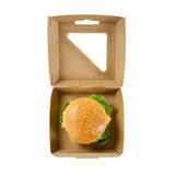 Eco Tek Kraft Paper Corrugated Burger Box - with PLA Window - 5 1/2" x 5 1/2" x 2 3/4" - 50 count box