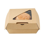 Eco Tek Kraft Paper Corrugated Burger Box - with PLA Window - 5 1/2" x 5 1/2" x 2 3/4" - 50 count box