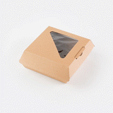 Eco Tek Kraft Paper Corrugated Burger Box - with PLA Window - 5 1/2" x 5 1/2" x 2 3/4" - 50 count box