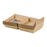 Eco Tek Kraft Paper Corrugated Burger Box - with PLA Window - 5 1/2" x 5 1/2" x 2 3/4" - 50 count box