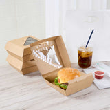 Eco Tek Kraft Paper Corrugated Burger Box - with PLA Window - 5 1/2" x 5 1/2" x 2 3/4" - 50 count box