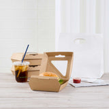 Eco Tek Kraft Paper Corrugated Burger Box - with PLA Window - 5 1/2" x 5 1/2" x 2 3/4" - 50 count box