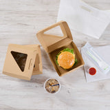 Eco Tek Kraft Paper Corrugated Burger Box - with PLA Window - 5 1/2" x 5 1/2" x 2 3/4" - 50 count box