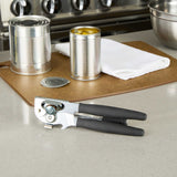 German Standard Black Stainless Steel Handheld Crank Can Opener - Magnetic Lid Lifter,Long Handles - 8 3/4" x 2 1/4" x 3 1/2" - 36 count box