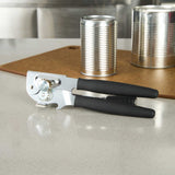 German Standard Black Stainless Steel Handheld Crank Can Opener - Magnetic Lid Lifter,Long Handles - 8 3/4" x 2 1/4" x 3 1/2" - 36 count box