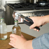 German Standard Black Stainless Steel Handheld Crank Can Opener - Magnetic Lid Lifter, Long Handles - 8 3/4" x 2 1/4" x 3 1/2" - 6 count box