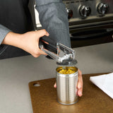 German Standard Black Stainless Steel Handheld Crank Can Opener - Magnetic Lid Lifter, Long Handles - 8 3/4" x 2 1/4" x 3 1/2" - 6 count box