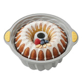 Pastry Tek Gray Silicone Kugelhopf / Fluted Bundt Cake Pan - Non-Stick, with Handles - 11 1/4" x 10 1/4" x 4" - 4 count box