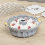 Pastry Tek Gray Silicone Kugelhopf / Fluted Bundt Cake Pan - Non-Stick, with Handles - 11 1/4" x 10 1/4" x 4" - 4 count box
