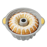 Pastry Tek Gray Silicone Kugelhopf / Fluted Bundt Cake Pan - Non-Stick, with Handles - 11 1/4" x 10 1/4" x 4" - 8 count box