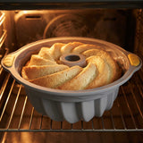 Pastry Tek Gray Silicone Kugelhopf / Fluted Bundt Cake Pan - Non-Stick, with Handles - 11 1/4" x 10 1/4" x 4" - 8 count box