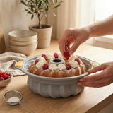 Pastry Tek Gray Silicone Kugelhopf / Fluted Bundt Cake Pan - Non-Stick, with Handles - 11 1/4" x 10 1/4" x 4" - 8 count box