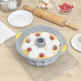 Pastry Tek Gray Silicone Kugelhopf / Fluted Bundt Cake Pan - Non-Stick, with Handles - 11 1/4" x 10 1/4" x 4" - 8 count box