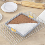 Pastry Tek Square Gray Silicone Cake Pan - Non-Stick, with Handles - 9 3/4" x 8 1/2" x 1 3/4" - 40 count box