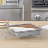 Pastry Tek Square Gray Silicone Cake Pan - Non-Stick, with Handles - 9 3/4" x 8 1/2" x 1 3/4" - 40 count box