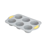 Pastry Tek Gray Silicone Muffin / Cupcake Pan - 6 Compartments, Non-Stick, with Handles - 11 1/2" x 7" x 1 1/2" - 40 count box