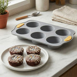 Pastry Tek Gray Silicone Muffin / Cupcake Pan - 6 Compartments, Non-Stick, with Handles - 11 1/2" x 7" x 1 1/2" - 40 count box
