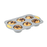 Pastry Tek Gray Silicone Muffin / Cupcake Pan - 6 Compartments, Non-Stick, with Handles - 11 1/2" x 7" x 1 1/2" - 40 count box