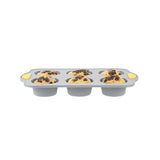 Pastry Tek Gray Silicone Muffin / Cupcake Pan - 6 Compartments, Non-Stick, with Handles - 11 1/2" x 7" x 1 1/2" - 40 count box