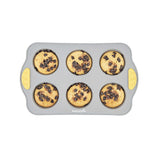 Pastry Tek Gray Silicone Muffin / Cupcake Pan - 6 Compartments, Non-Stick, with Handles - 11 1/2" x 7" x 1 1/2" - 40 count box