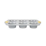 Pastry Tek Gray Silicone Muffin / Cupcake Pan - 6 Compartments, Non-Stick, with Handles - 11 1/2" x 7" x 1 1/2" - 40 count box