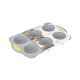 Pastry Tek Gray Silicone Muffin / Cupcake Pan - 6 Compartments, Non-Stick, with Handles - 11 1/2" x 7" x 1 1/2" - 40 count box