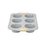 Pastry Tek Gray Silicone Muffin / Cupcake Pan - 6 Compartments, Non-Stick, with Handles - 11 1/2" x 7" x 1 1/2" - 40 count box