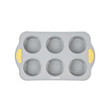 Pastry Tek Gray Silicone Muffin / Cupcake Pan - 6 Compartments, Non-Stick, with Handles - 11 1/2" x 7" x 1 1/2" - 40 count box