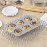 Pastry Tek Gray Silicone Muffin / Cupcake Pan - 6 Compartments, Non-Stick, with Handles - 11 1/2" x 7" x 1 1/2" - 40 count box