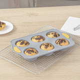 Pastry Tek Gray Silicone Muffin / Cupcake Pan - 6 Compartments, Non-Stick, with Handles - 11 1/2" x 7" x 1 1/2" - 40 count box