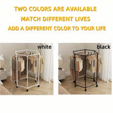 360° Rotating Freestanding Clothing Rack – Hexagonal Carbon Steel Organizer with Wheels